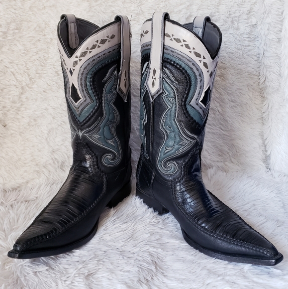 SALE🔥 Black Butterfly Snip Toe Lizard Western Boots Mexican Botas - Picture 15 of 16